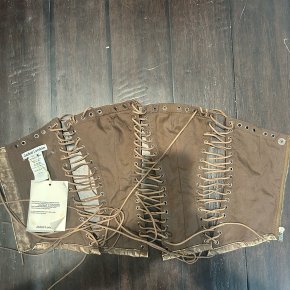 New Jaded London 4 Odile Brown Faux Leather Lace Up Corset halter top distressed - Picture 8 of 8